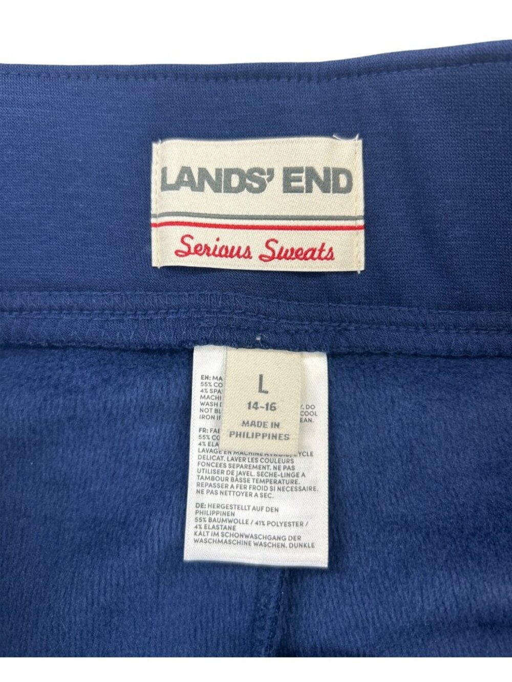 Lands’ End Navy Blue Knit Wide Leg Sweatpants Women's L  Comfortable Pull-On - Picture 8 of 10